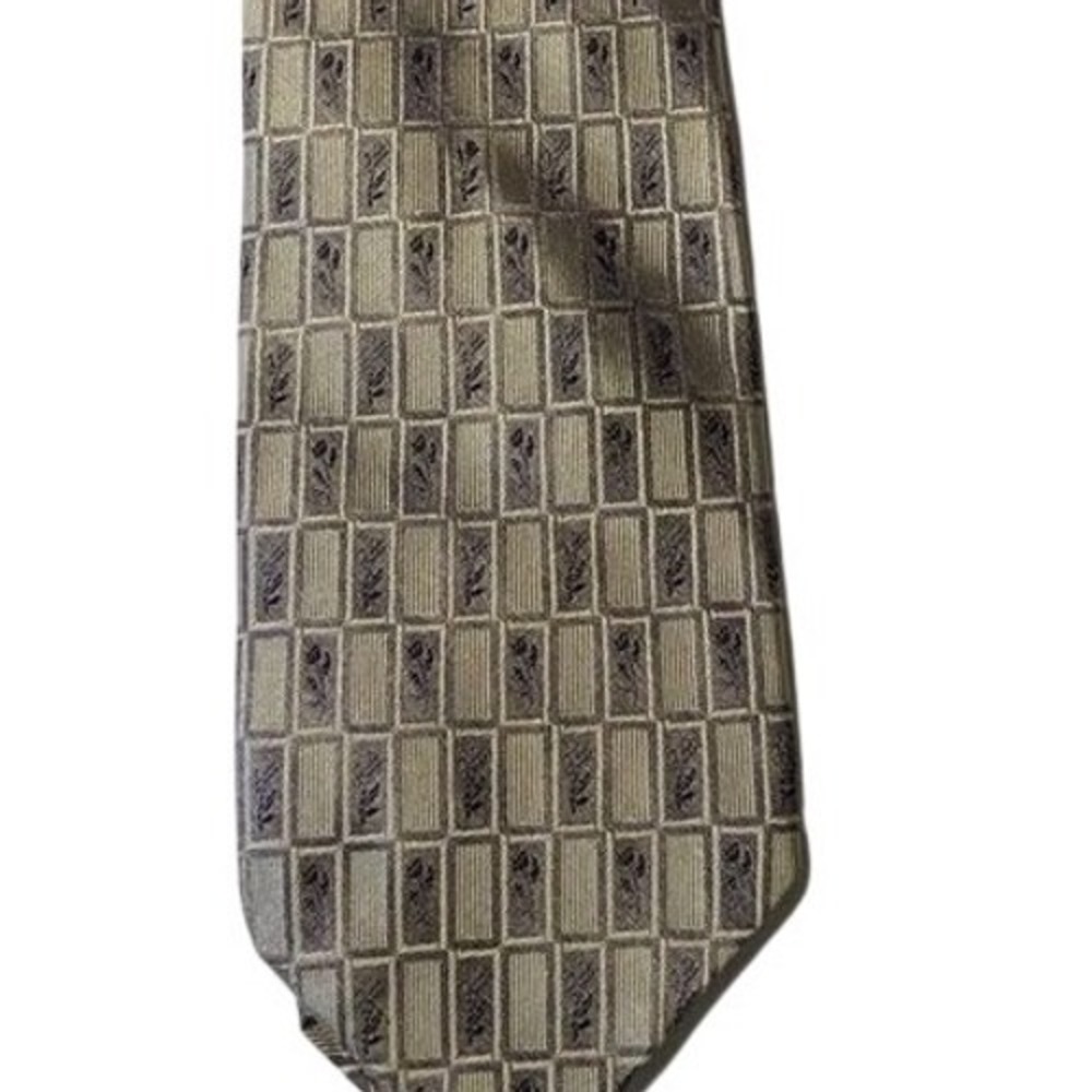 Bachrach Silk Tie Men's 57" Geometric Pattern Brown Italian Style Necktie